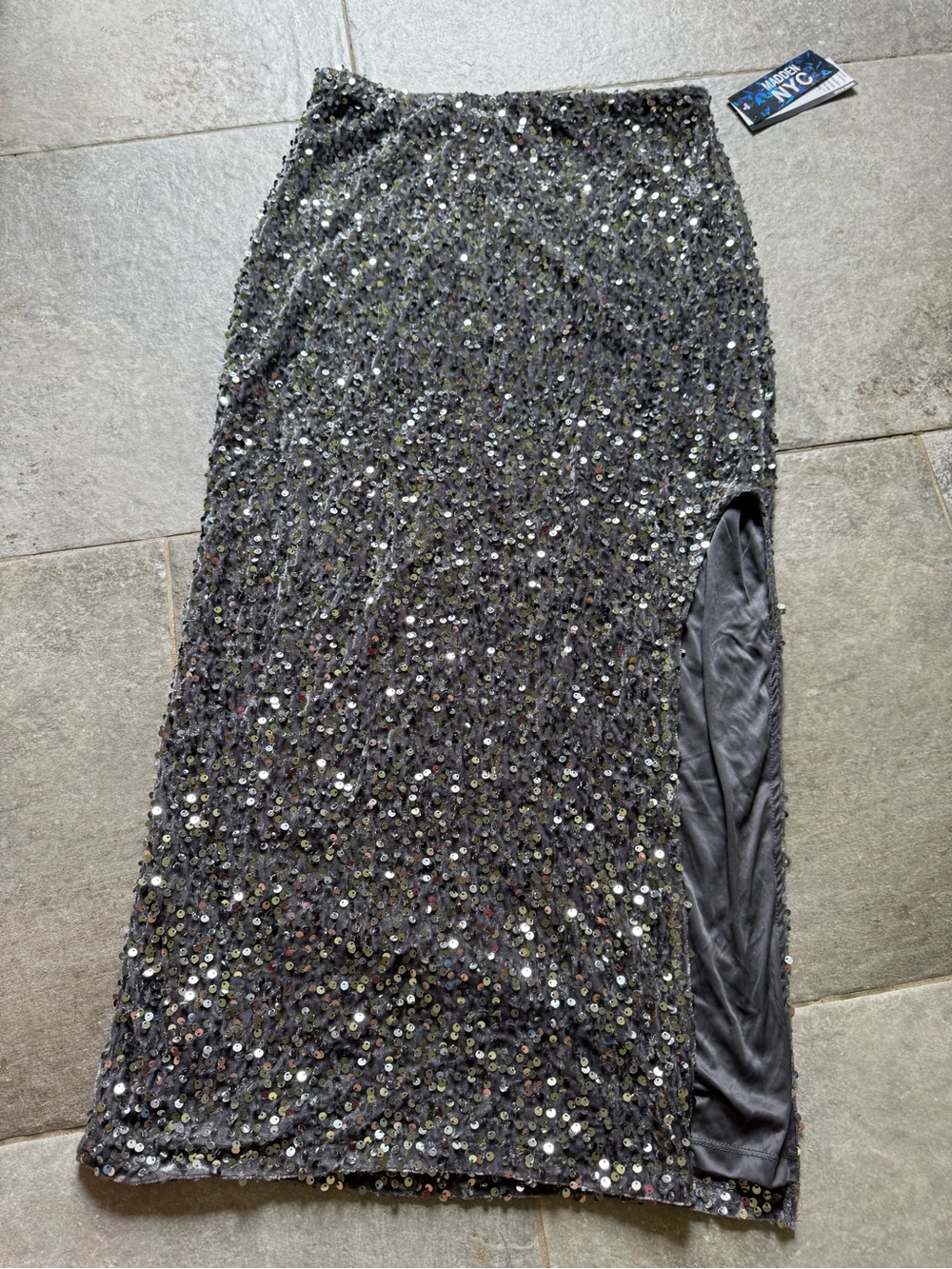 Black Sequin Midi Skirt with Side Slit